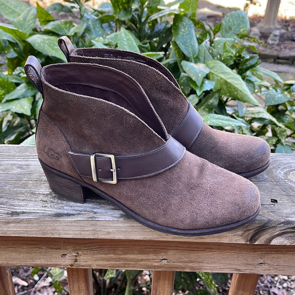 Ugg Brown Suede Wright Belted Ankle Boots